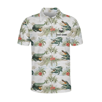Alligator Tropical Custom Bowling Mens Polo Shirt, Custom Alligator Team Bowling Shirt BZ0959