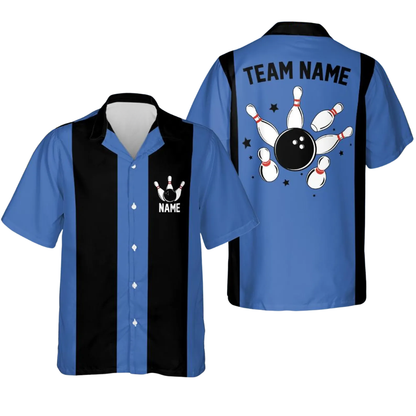 Custom Vintage Black Green Bowling Hawaiian Shirt Men, Custom Vintage Team Bowling Shirt BE0230