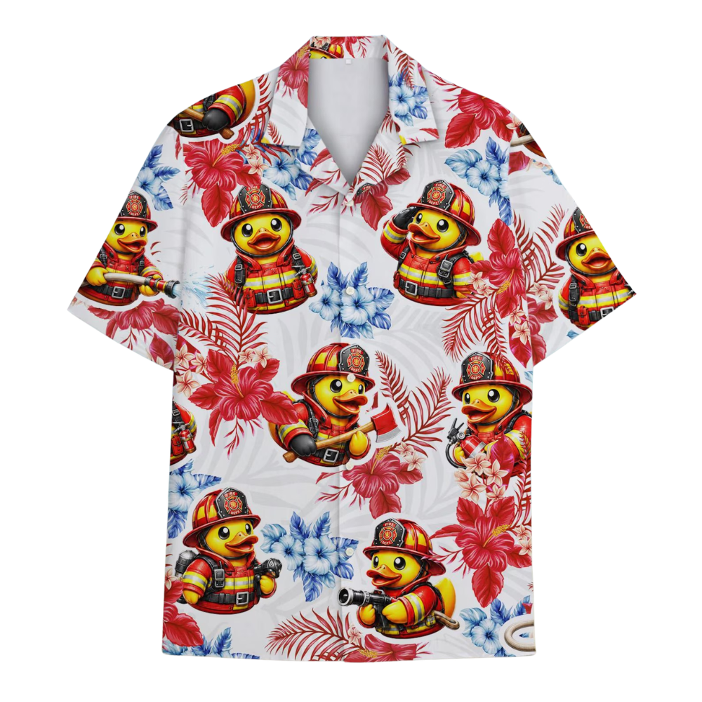 Funny Duck Firefighter Tropical Men's Hawaiian Shirt, Firefighter Hawaiian Shirt HE0652
