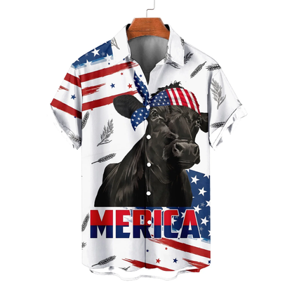 Black Angus American Flag Hawaiian Shirt For Men Women, Patriotic Black Angus Hawaiian Shirts HE0694