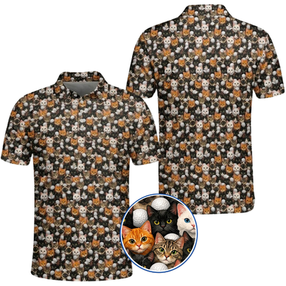 Cat Pattern Golf Mens Polo Shirt, Cat Golf Shirt GZ0365