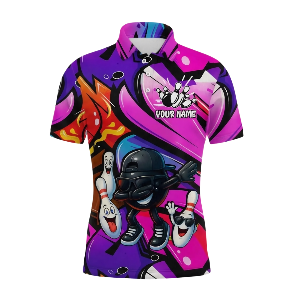 Funny Pins And Ball Custom Graffiti Bowling Polo Shirt Men, Custom Bowling Team Shirt BZ0957