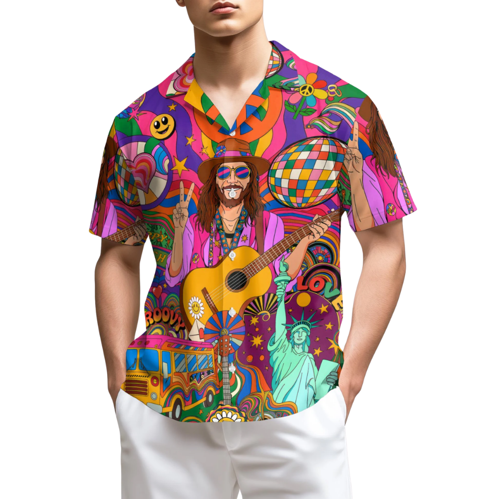 Hippie Rock Music Hawaiian Shirt Colorful, Hippie Hawaiian Shirt HE0863