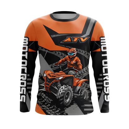 Personalized ATV Rider Black Orange Mens Dirt Bike Long Sleeve Jersey, Custom ATV Shirts MZ0150