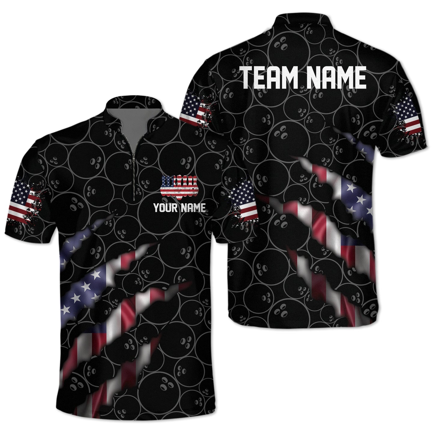 American Flag Custom Men's Team Bowling Jerseys , Custom 4th Of July Patriotic Bowling Team Shirts BM0328