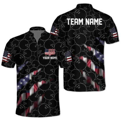 American Flag Custom Men's Team Bowling Jerseys , Custom 4th Of July Patriotic Bowling Team Shirts BM0328