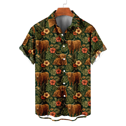 Highland Cow Tropical Hawaiian Shirt For Men Women, Highland Cow Hawaiian Shirt HE0700