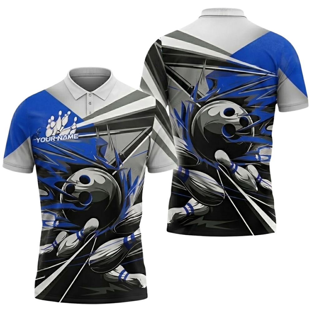 Custom Team Pink Grey Bowling Polo Shirt Mens, Custom Bowling Shirt BZ0834