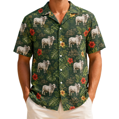 Brahman Cattle Tropical Hawaiian Shirt For Men, Brahman Cow Hawaiian Shirt For Farmer HE0699
