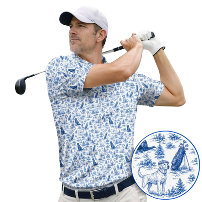 Labrador Golf Polo Shirt For Men Toile de Jouy, Labrador Golf Shirt For Dog Lover GE0475