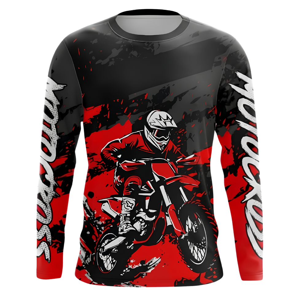 Custom Black Red Rider Men's Motocross Racing Long Sleeve Jersey, Custom Dirt Bike Shirt MZ0127