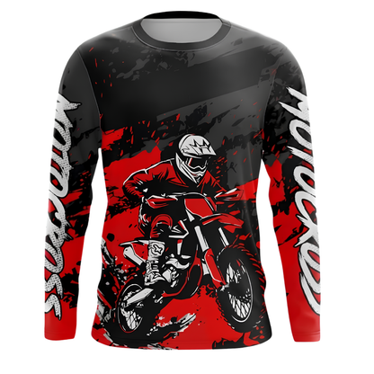 Custom Black Red Rider Men's Motocross Racing Long Sleeve Jersey, Custom Dirt Bike Shirt MZ0127