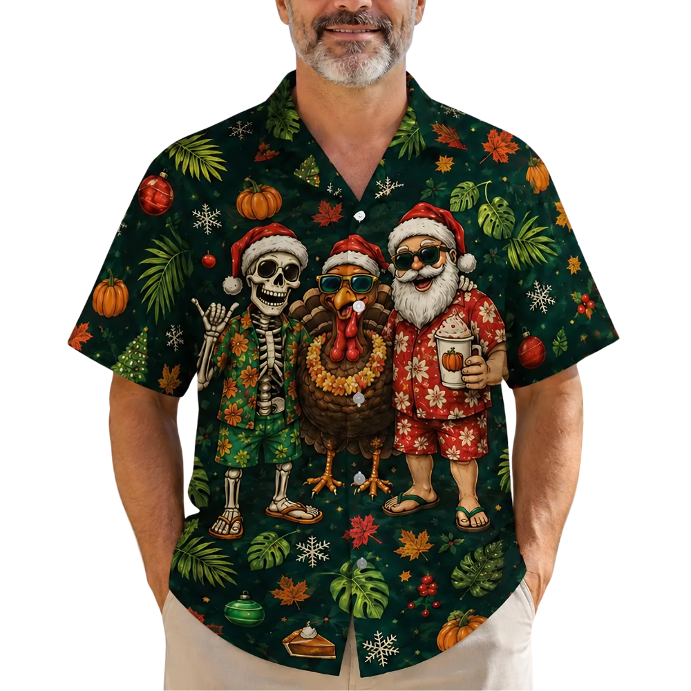 Happy Hallothanksmas Hawaiian Shirt, Funny Holiday Hawaiian Shirt HE0864