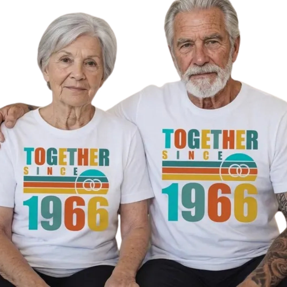 Since Together 1966 Custom Retro 60th Diamond Anniversary Matching Husband Wife T Shirts, Custom Anniversary Matching Couple Shirts ET0813