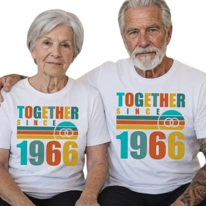 Since Together 1966 Custom Retro 60th Diamond Anniversary Matching Husband Wife T Shirts, Custom Anniversary Matching Couple Shirts ET0813