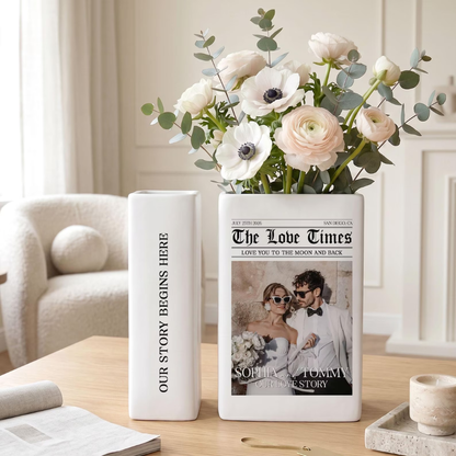 Custom Photo Wedding Newspaper Ceramic Book Vase, Custom Wedding Magazine Book Vase WD0642