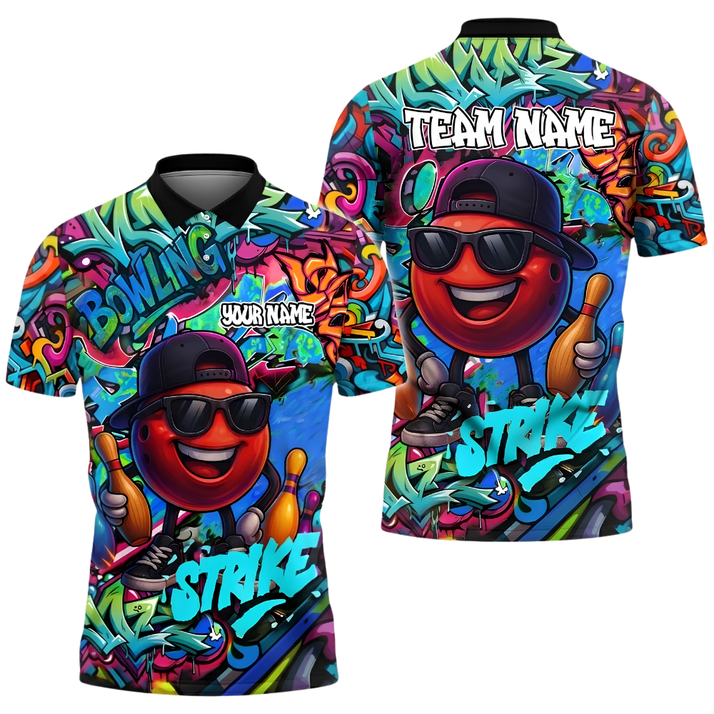 Custom Funny Ball Graffiti Bowling Polo Shirt Mens, Custom Graffiti Bowling Team Shirt BZ1026