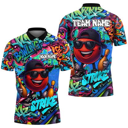 Custom Funny Ball Graffiti Bowling Polo Shirt Mens, Custom Graffiti Bowling Team Shirt BZ1026