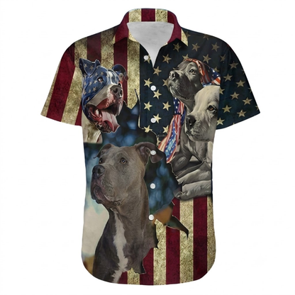 Pitbull Vintage USA Flag Hawaiian Shirt, Pitbull Patriotic Hawaiian Shirts HE0774
