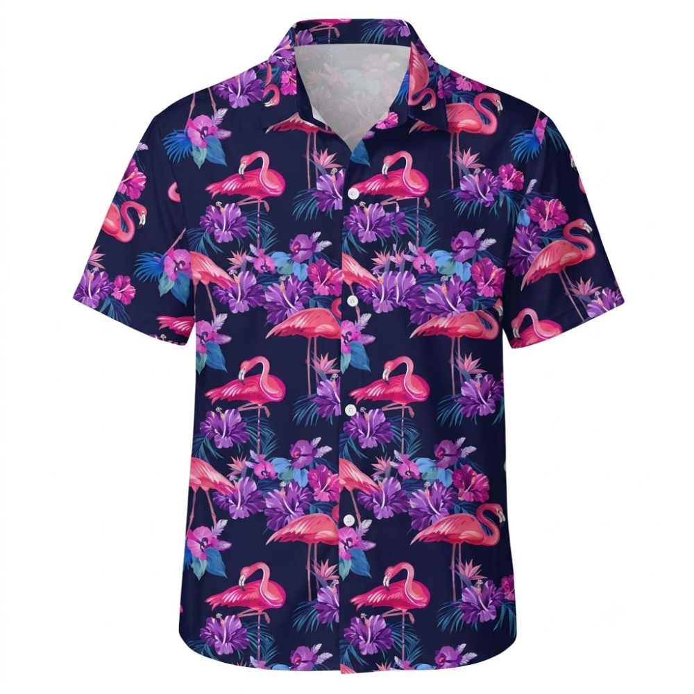 Flamingo Tropical Purple Pink Hawaiian Shirt, Flamingo Hawaiian Shirt With Pocket HE0743