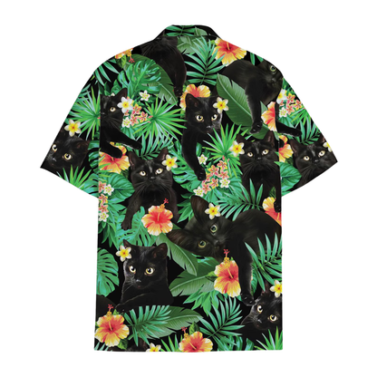 Tropical Black Cat Hawaiian Shirt Men Women, Cat Hawaiian Shirt HE0551
