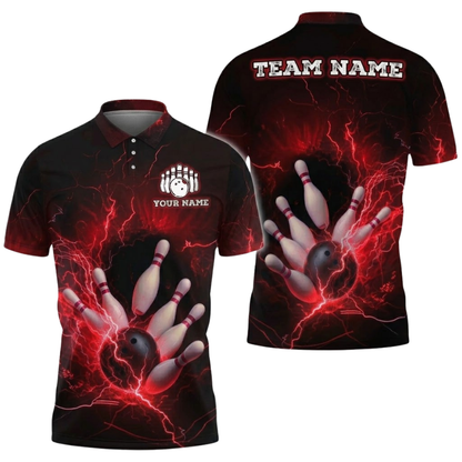 Blue Thunder Custom Mens Bowling Polo Shirt, Custom Thunder Team Bowling Shirts BZ0826