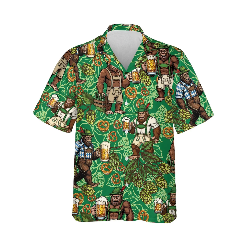Oktoberfest Bigfoot Green Men's Hawaiian Shirt, Sasquatch Oktoberfest Hawaiian Shirt HE0630