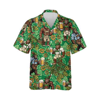 Oktoberfest Bigfoot Green Men's Hawaiian Shirt, Sasquatch Oktoberfest Hawaiian Shirt HE0630