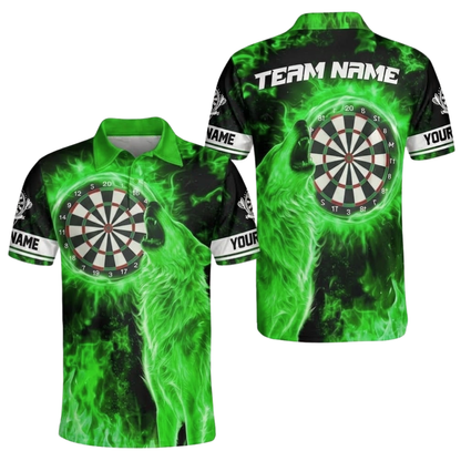 Custom Wolf Purple Flame Dart Polo Shirt For Men, Custom Wolf Team Dart Shirts DE0103