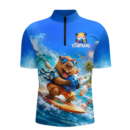 Custom Funny Capybara Beach Bowling Jersey For Men, Custom Capybara Team Bowling Shirt BZ1004