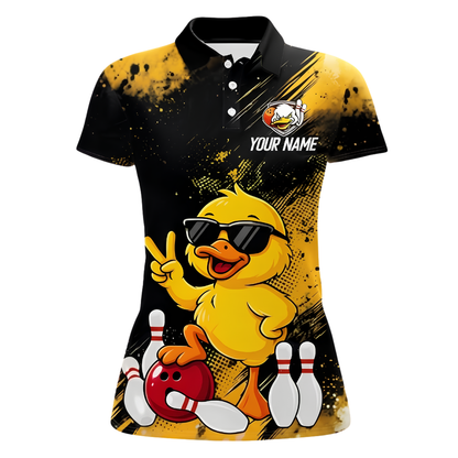 Funny Duck Custom Womens Bowling Polo Shirt, Custom Duck Team Bowling Shirt Ladies BZ1012