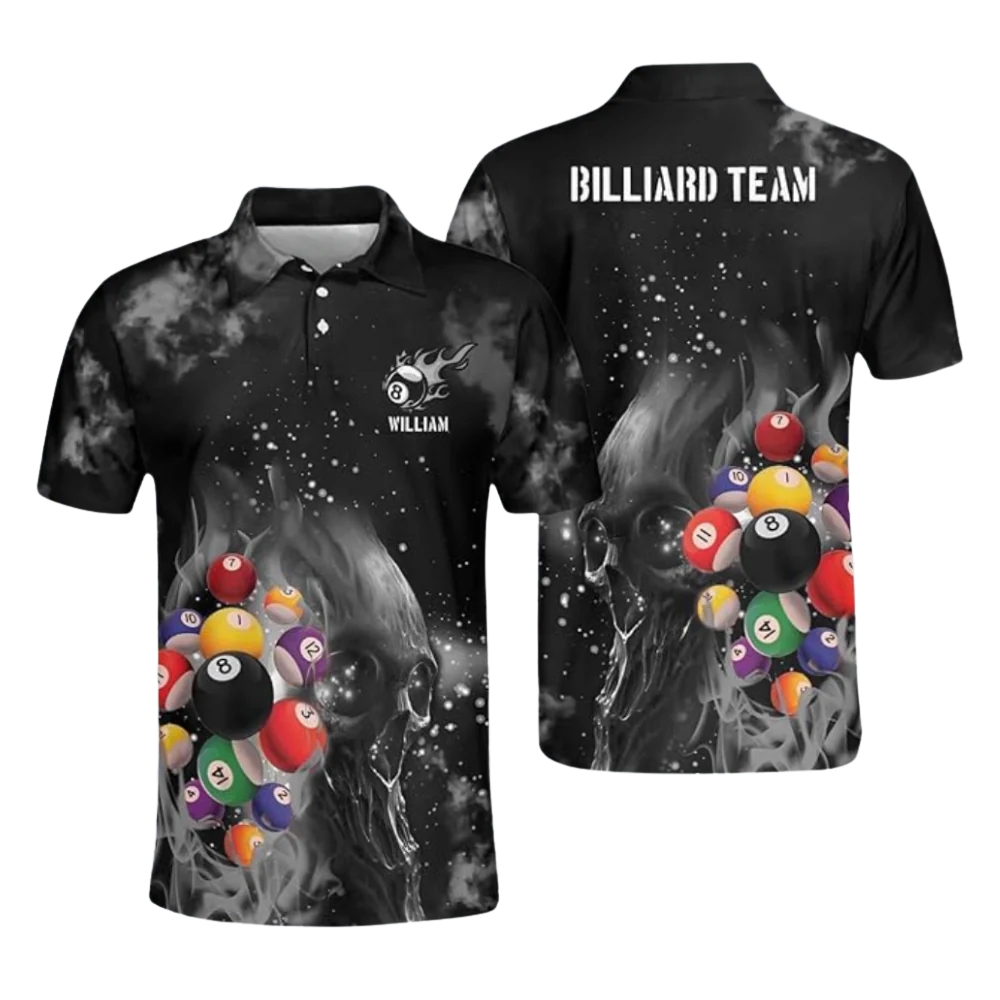 Custom Flame Skull Billiard Polo Shirt For Men, Custom Skull Billiard Team Shirts BIZ0101