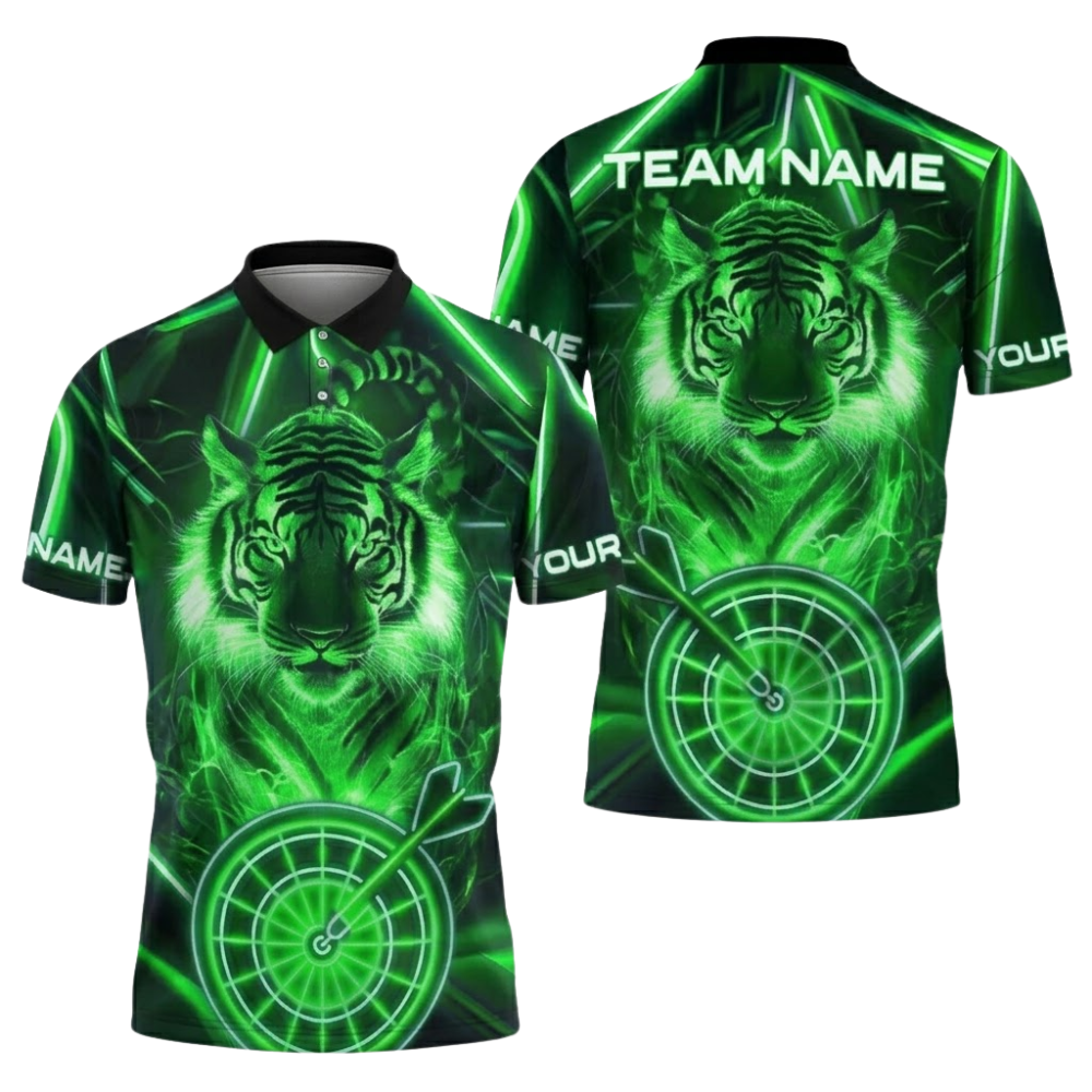 Custom Tiger Neon Blue Dart Mens Polo Shirt, Custom Tiger Dart Team Shirts DZ0135