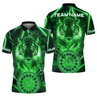 Custom Tiger Neon Blue Dart Mens Polo Shirt, Custom Tiger Dart Team Shirts DZ0135