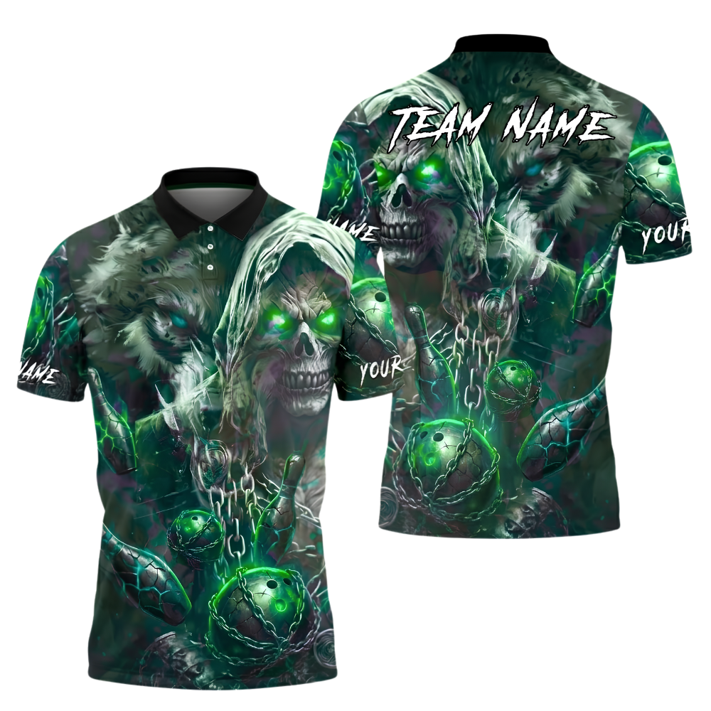 Skull And Wolf Custom Mens Bowling Polo Shirt, Custom Team Skull Bowling Shirt BZ1039