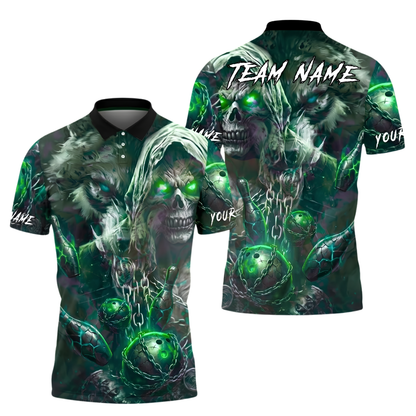 Skull And Wolf Custom Mens Bowling Polo Shirt, Custom Team Skull Bowling Shirt BZ1039