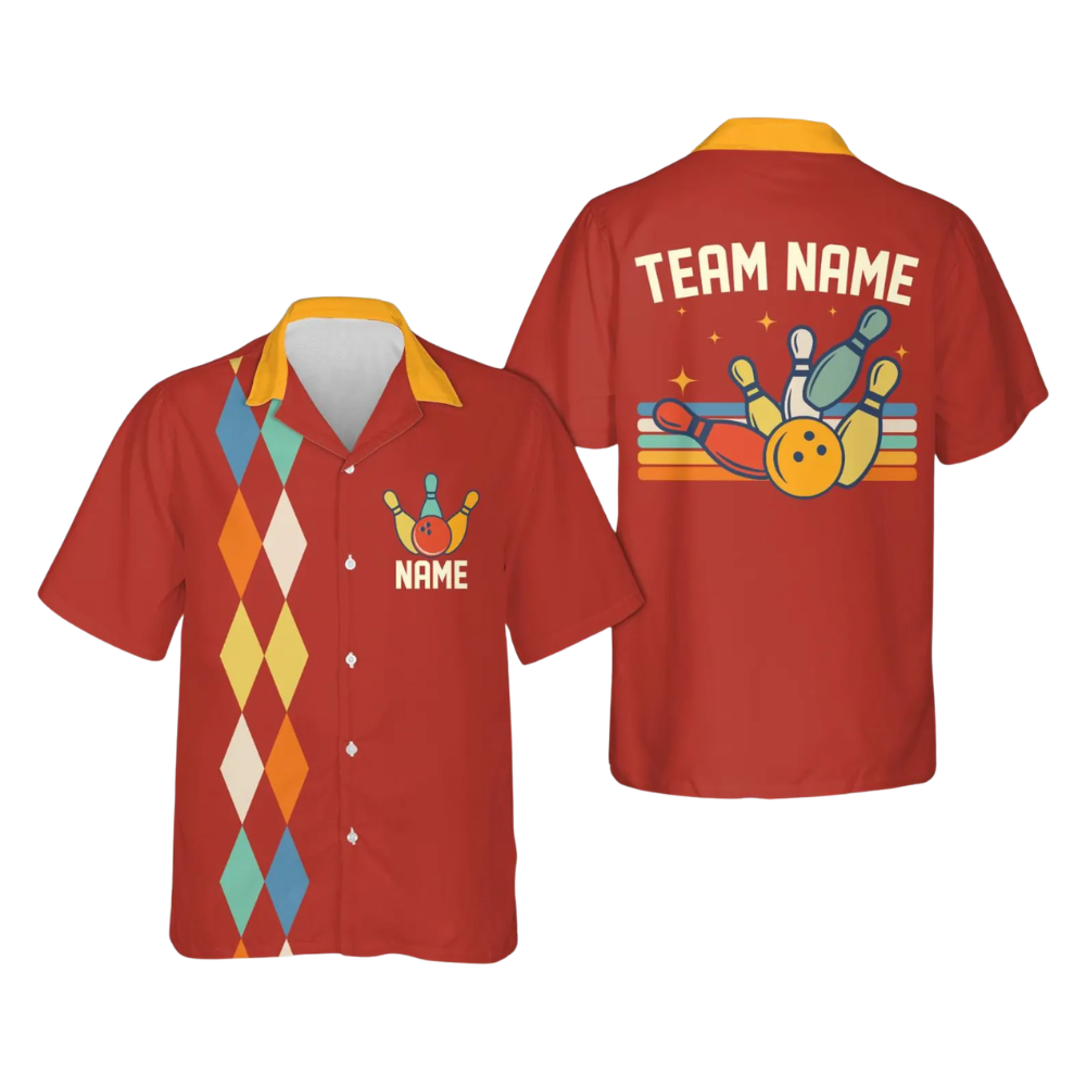 Custom Argyle Retro Bowling Hawaiian Shirt For Men Women, Custom Retro Bowling Team Shirt BE0226