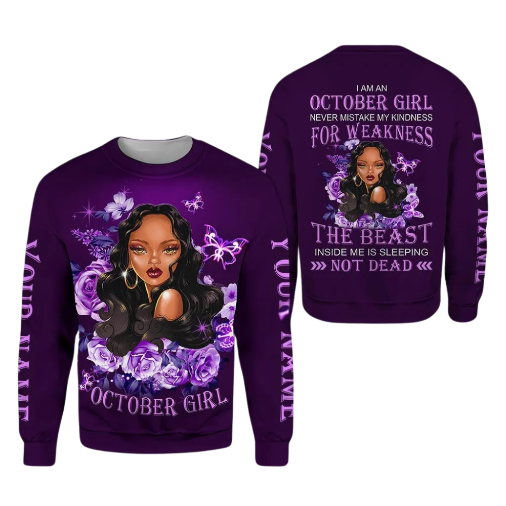 Personalized Name Birthday Outfit October Girl Not Dead Flower Purple All Over Printed Birthday Shirt TO2817