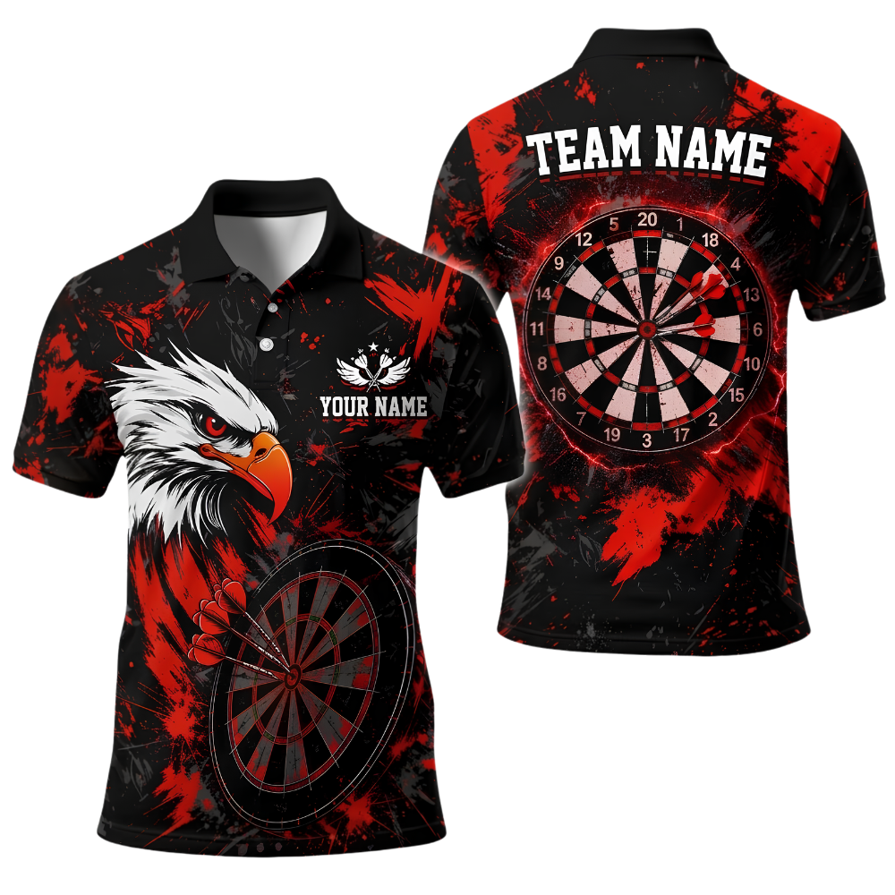 Custom Eagle Darts Men Polo Shirt Black Orange, Custom Eagle Darts Team Shirt DE0120
