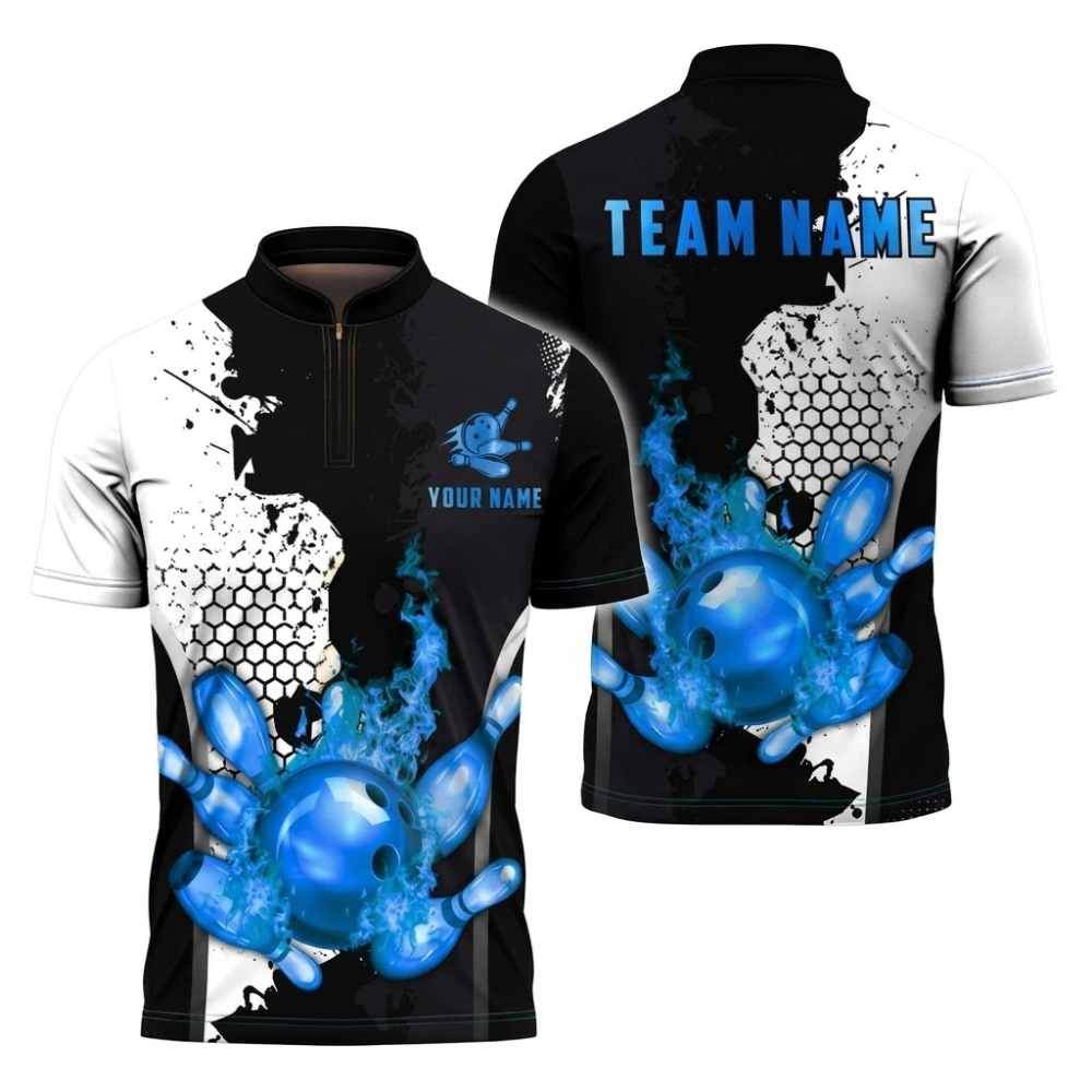 Custom Flame Gold Black Bowling Jersey For Men, Custom Flame Bowling Team Shirt BZ0852