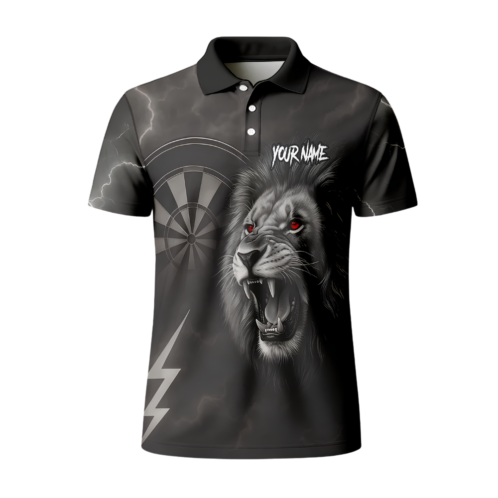 Custom Lion Black Darts Polo Shirt For Men, Custom Lion Dart Team Shirt DZ0147