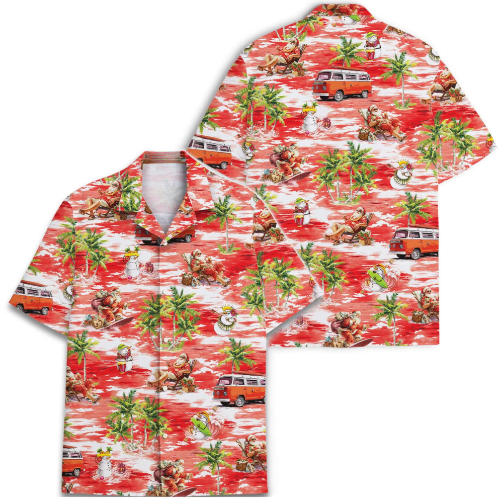 Santa Tropical Hawaiian Shirt Mens, Christmas Beach Hawaiian Shirt HE0727