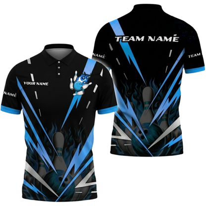 Custom Team Black And Cyan Bowling Polo Shirt For Men, Custom Bowling Shirts BZ0554