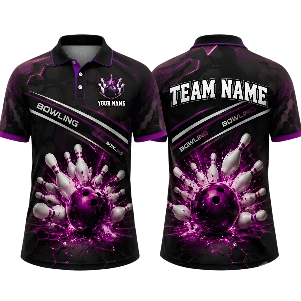 Custom Team Black Blue Bowling Polo Shirt For Men, Custom Bowling Team Shirt BE0263