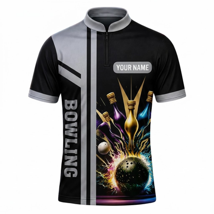 Custom Team Gold Pins Bowling Jersey For Men, Custom Bowling Team Shirt BE0245