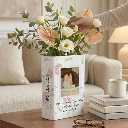 Custom Photo Mother of The Bride Floral Ceramic Book Vase, Custom Mother Of The Bride Wedding Book Vase WD0630