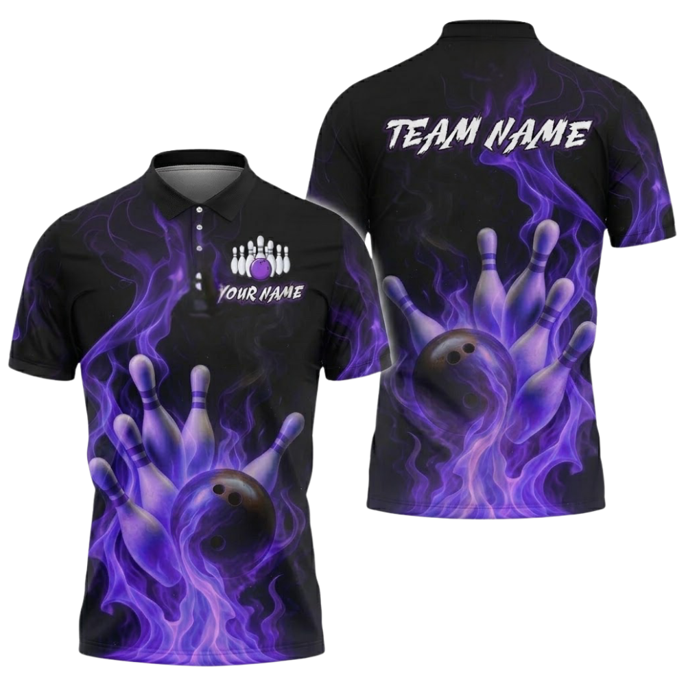 Custom Flaming Ball Bowling Men Polo Shirt, Custom Flame Bowling Shirts For Team BZ0509