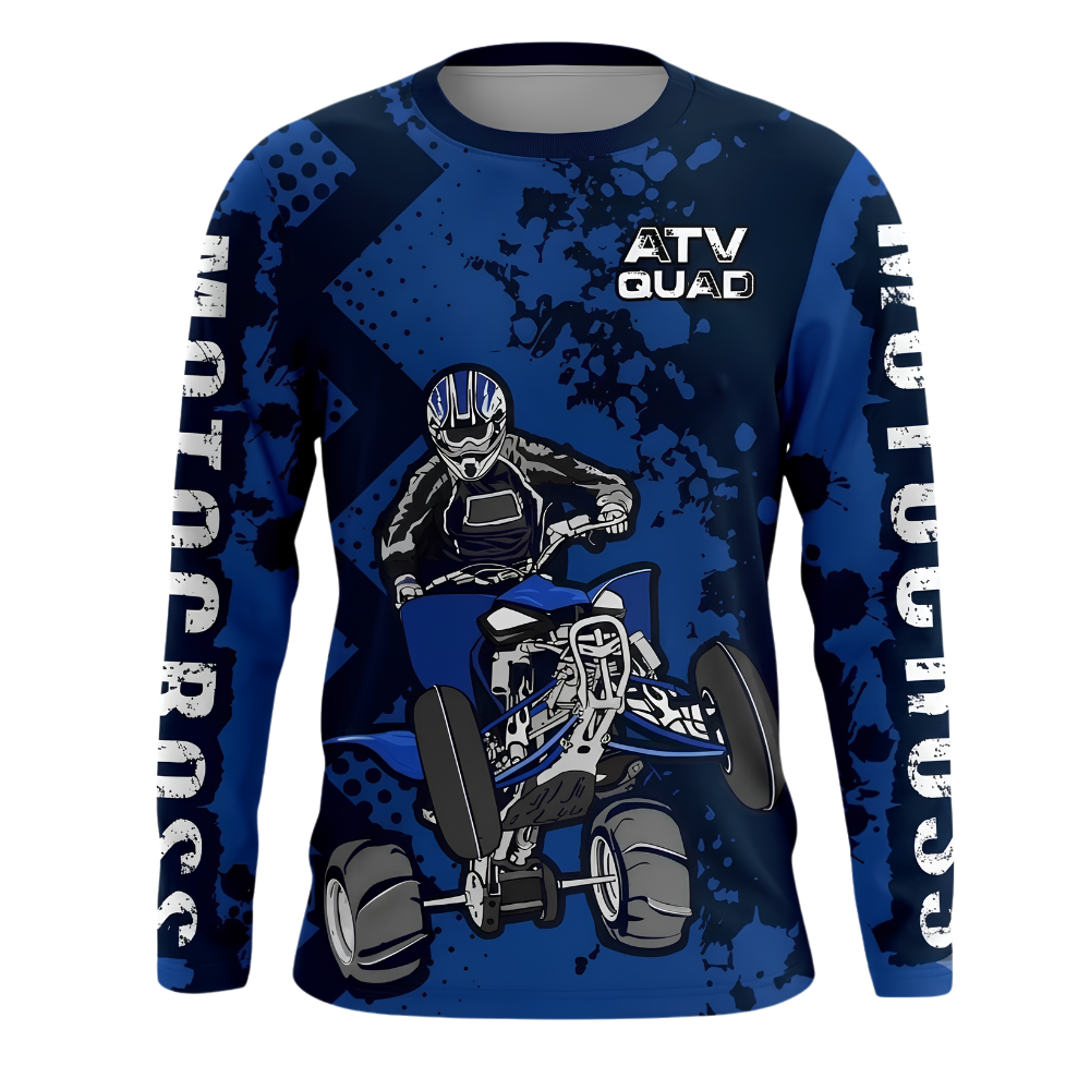 Customm ATV Racing Blue Dirt Bike Long Sleeve Jersey For Men, Customized ATV Dirt Bike Shirts MZ0144