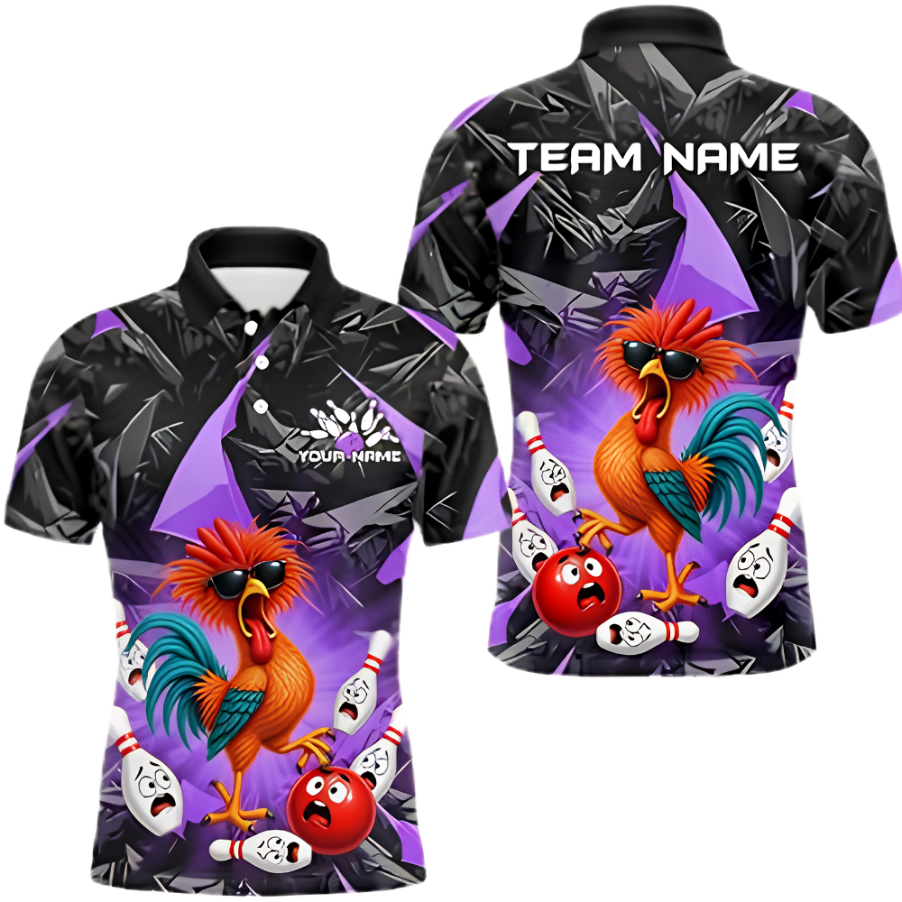 Custom Funny Chicken Bowling Polo Shirt For Men, Custom Chicken Team Bowling Shirt BZ0951