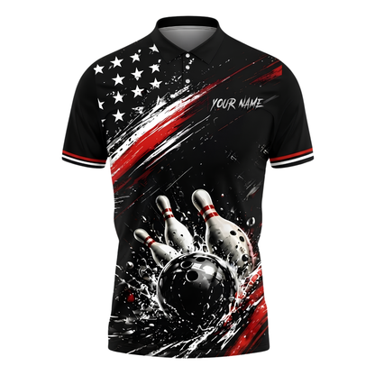 American Flag Ball Custom Mens Bowling Polo Shirt, Custom Patriotic Bowling Team Shirt BZ1038